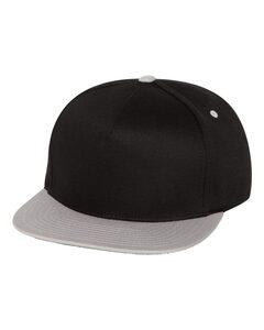 Yupoong 6007 - Five-Panel Flat Bill Cap Black/ Grey