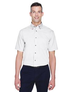 Harriton M500S - Men's Easy Blend Short-Sleeve Twill Shirt with Stain-Release Blanca