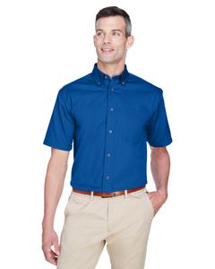 Harriton M500S - Men's Easy Blend Short-Sleeve Twill Shirt with Stain-Release Francés Azul