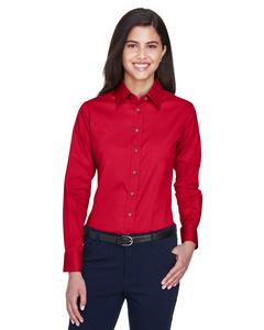 Harriton M500W - Ladies Easy Blend Long-Sleeve Twill Shirt with Stain-Release Roja