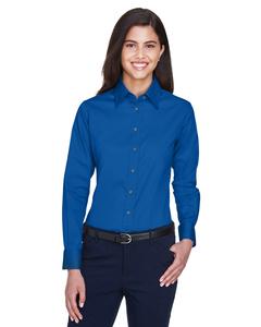Harriton M500W - Ladies Easy Blend Long-Sleeve Twill Shirt with Stain-Release Francés Azul