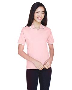 Devon & Jones D140W - Ladies Tipped Perfect Pima Interlock Polo Rosa / blanco