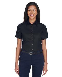 Harriton M500SW - Ladies Easy Blend Short-Sleeve Twill Shirt with Stain-Release Negro