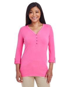 Devon & Jones DP186W - Ladies Perfect Fit  Y-Placket Convertible Sleeve Knit Top Charity Pink