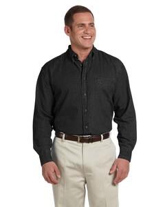 Harriton M550T - Men's Tall Short-Sleeve Denim Shirt Bañada Negro