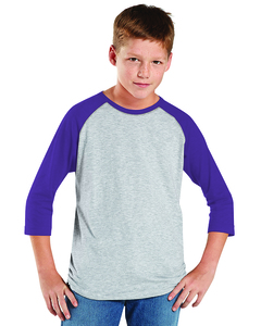 LAT 6130 - Youth Vintage Fine Jersey Three-Quarter Sleeve Baseball T-Shirt Vintage Heather/ Vintage Purple