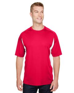 A4 N3181 - Men's Cooling Performance Color Blocked Shorts Sleeve Crew Shirt Scarlet/White