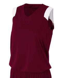 A4 NW2340 - Ladies Moisture Management V Neck Muscle Shirt Maroon/White