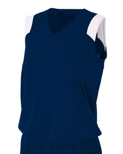 A4 NW2340 - Ladies Moisture Management V Neck Muscle Shirt Navy/White