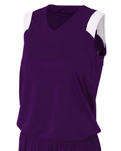 A4 NW2340 - Ladies Moisture Management V Neck Muscle Shirt Purple/White