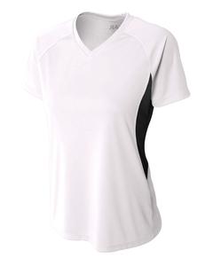A4 NW3223 - Ladies Color Block Performance V-Neck Shirt Blanco / Negro