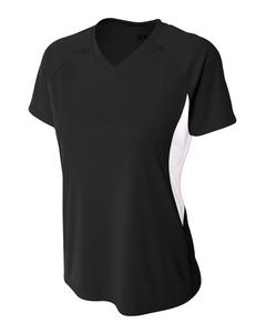 A4 NW3223 - Ladies Color Block Performance V-Neck Shirt Negro / Blanco