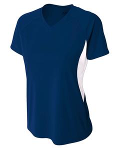 A4 NW3223 - Ladies Color Block Performance V-Neck Shirt Navy/White
