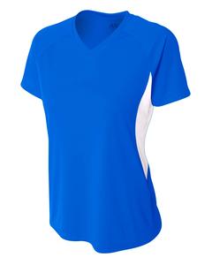 A4 NW3223 - Ladies Color Block Performance V-Neck Shirt Royal/White