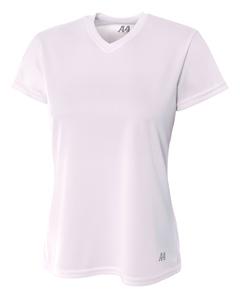 A4 NW3254 - Ladies Shorts Sleeve V-Neck Birds Eye Mesh T-Shirt Blanca