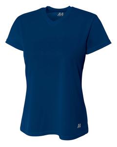 A4 NW3254 - Ladies Shorts Sleeve V-Neck Birds Eye Mesh T-Shirt Marina