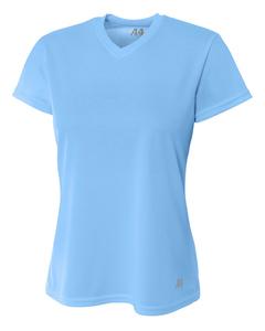A4 NW3254 - Ladies Shorts Sleeve V-Neck Birds Eye Mesh T-Shirt La luz azul