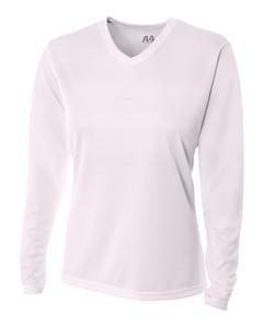 A4 NW3255 - Ladies Long Sleeve V-Neck Birds Eye Mesh T-Shirt Blanca