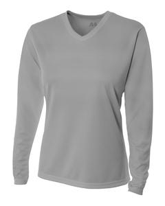 A4 NW3255 - Ladies Long Sleeve V-Neck Birds Eye Mesh T-Shirt Plata