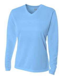 A4 NW3255 - Ladies Long Sleeve V-Neck Birds Eye Mesh T-Shirt La luz azul
