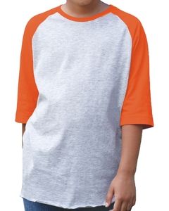 LAT 6130 - Youth Vintage Fine Jersey Three-Quarter Sleeve Baseball T-Shirt Vintage Heather/ Vintage Orange