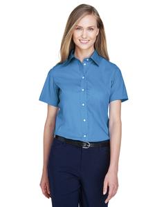 Devon & Jones D620SW - Ladies Crown Collection Solid Broadcloth Short Sleeve Shirt Francés Azul