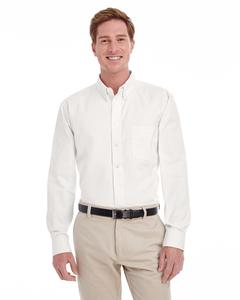 Harriton M581T - Men's Tall Foundation 100% Cotton Long Sleeve Twill Shirt with Teflon Blanca