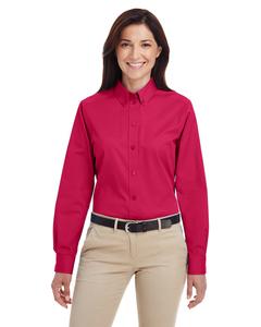 Harriton M581W - Ladies Foundation 100% Cotton Long Sleeve Twill Shirt with Teflon Roja