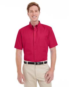 Harriton M582 - Men's Foundation 100% Cotton Short Sleeve Twill Shirt Teflon Roja
