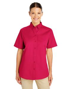 Harriton M582W - Ladies Foundation 100% Cotton Short Sleeve Twill Shirt Teflon Roja