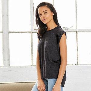 Bella+Canvas B8804 - WOMEN'S FLOWY MUSCLE TEE WITH ROLLED CUFF Dark Grey Heather