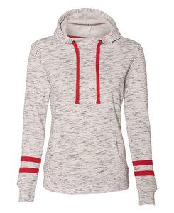 J. America JA8674 - Ladies' Melange Fleece Scuba Hood White/ Red