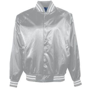 Augusta Sportswear 3610 - Satin Baseball Jacket/Striped Trim Metallic Silver/White