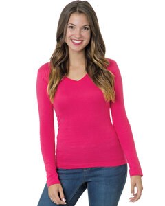 Bayside BA3415 - Youth Long-Sleeve V-Neck T-Shirt Bright Pink