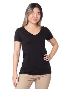 Bayside 5875 - Ladies Fine Jersey V-Neck T-Shirt Negro