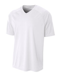 A4 N3373 - Adult Polyester V-Neck Strike Jersey with Contrast Sleeve Blanca