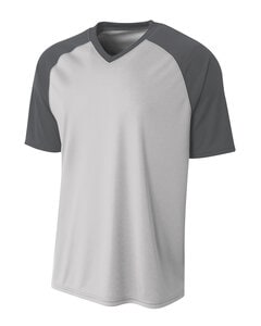 A4 N3373 - Adult Polyester V-Neck Strike Jersey with Contrast Sleeve Silver/Graphite
