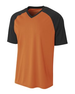 A4 NB3373 - Youth Polyester V-Neck Strike Jersey with Contrast Sleeves Orange/Black